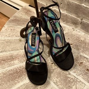 Slightly worn.  Mudd. Man made Sandals 3.5” heel